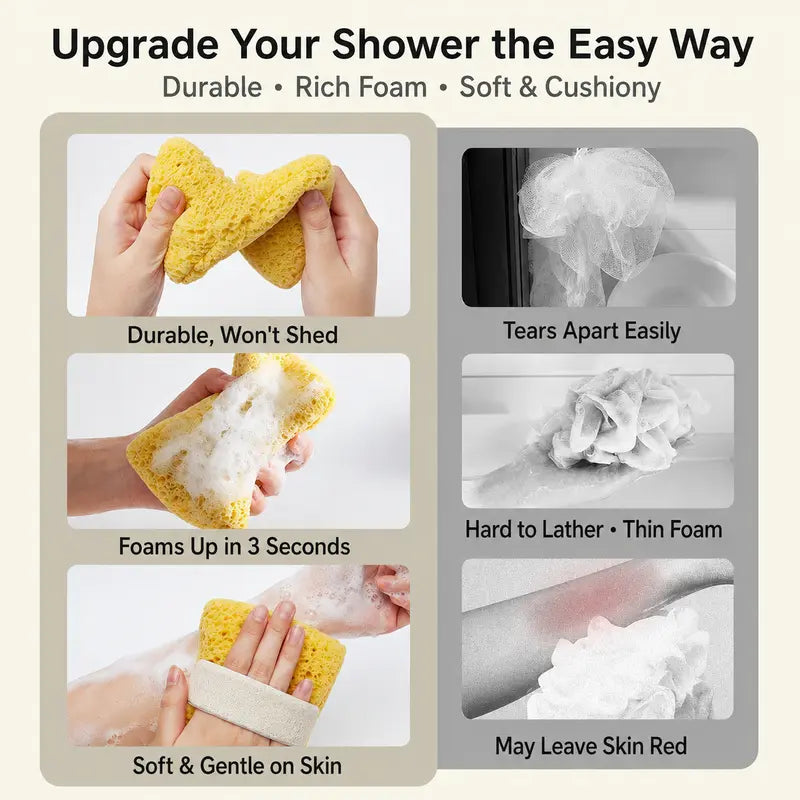 2Pcs Soft Bath Sponge with Soap Pocket