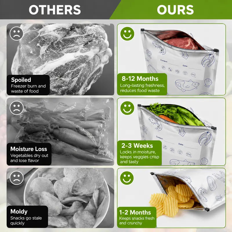Reusable Stand-Up Food Storage Bags with Labels & Zip Locks