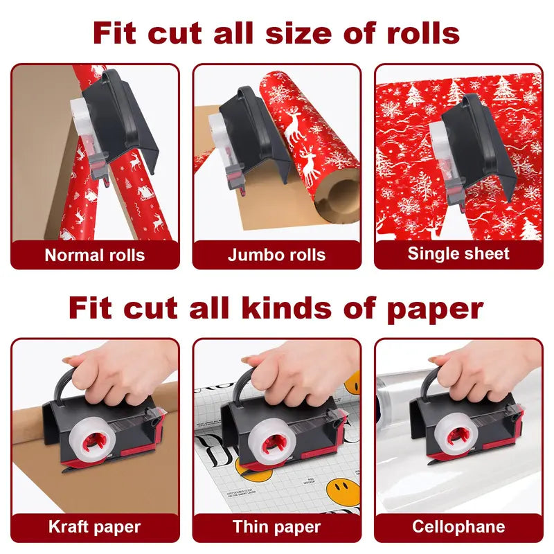 2-in-1 Wrapping Paper Cutter and Tape Dispenser Kit with Tapes & Blades