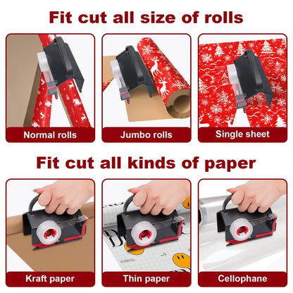 2-in-1 Wrapping Paper Cutter and Tape Dispenser Kit with Tapes & Blades