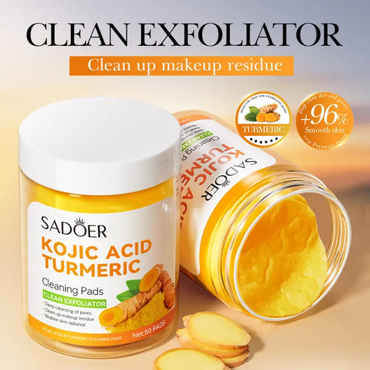 Turmeric Kojic Acid Cleansing Pads – 50Pcs Disposable Daily Face Wash for Oil Control & Brightening