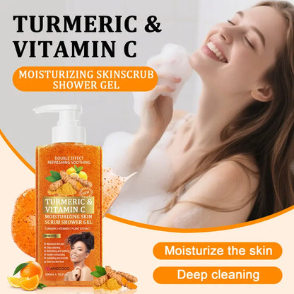 Turmeric and Vitamin C exfoliating body wash in 500ml pump bottle