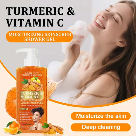 Turmeric and Vitamin C exfoliating body wash in 500ml pump bottle