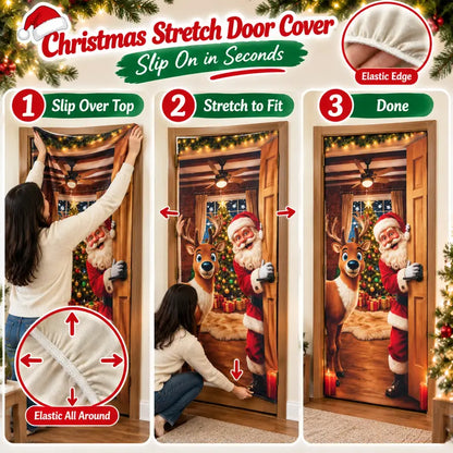 Stretch-Fit Santa & Reindeer Christmas Door Cover