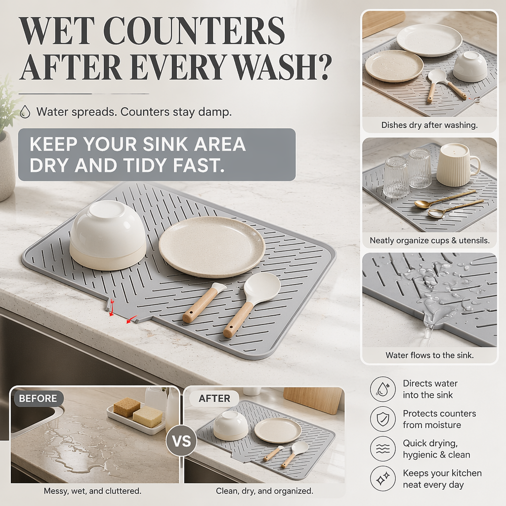 Dish Drying Mat with Drain Lip