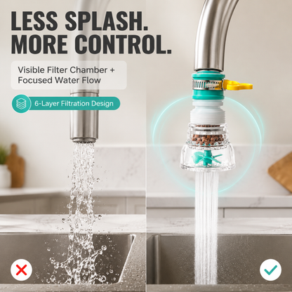 Kitchen Faucet Water Filter – 6-Layer Filtration, 360° Rotatable, Splash-Proof (1-Count)