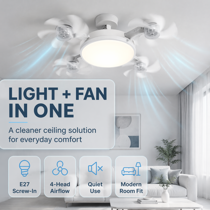 🌀50% OFF NOW! 💡 Ceiling Fan with E27 Socket – Silent 2-in-1 LED Fan with Remote Control – Cool & Light in One 🏠