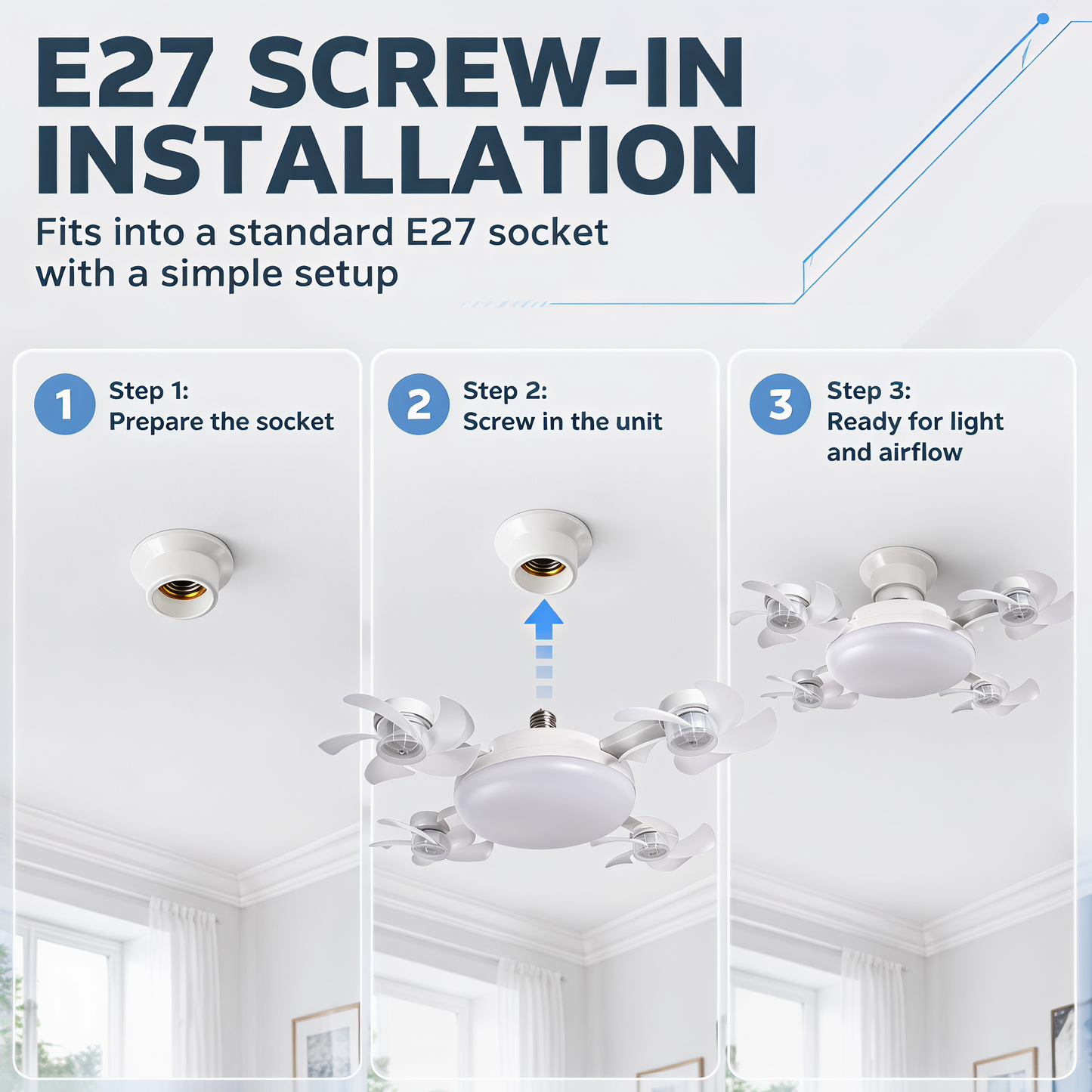 🌀50% OFF NOW! 💡 Ceiling Fan with E27 Socket – Silent 2-in-1 LED Fan with Remote Control – Cool & Light in One 🏠