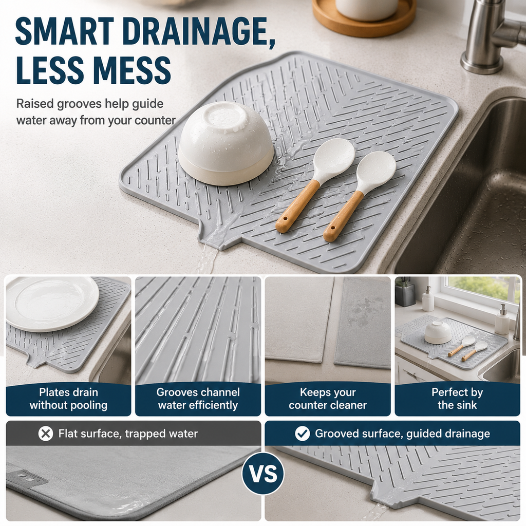 Dish Drying Mat with Drain Lip