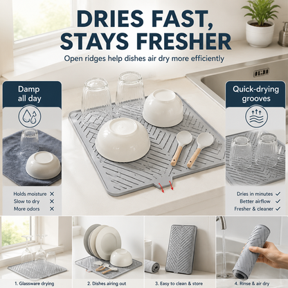 Dish Drying Mat with Drain Lip