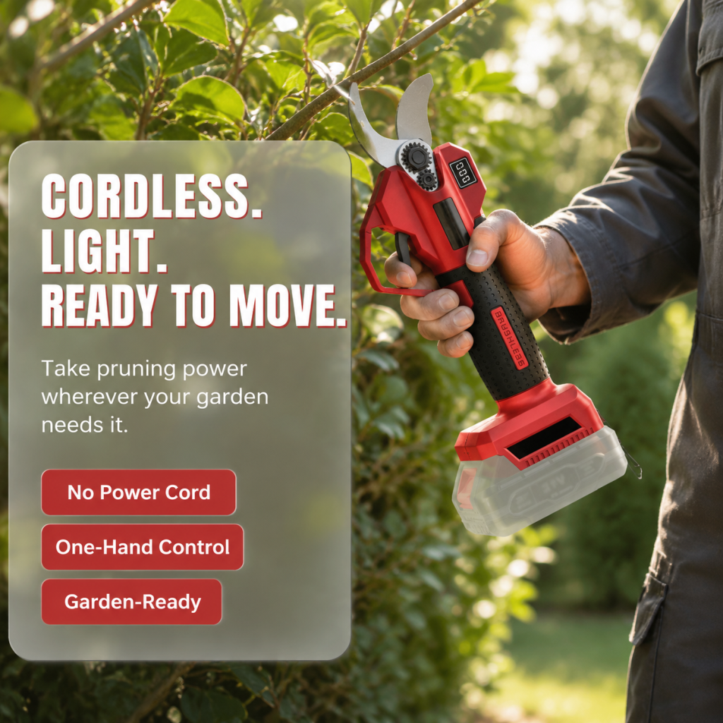 Electric Pruning Shears – Cordless Power Pruner with Brushless Motor & 2000mAh Batteries