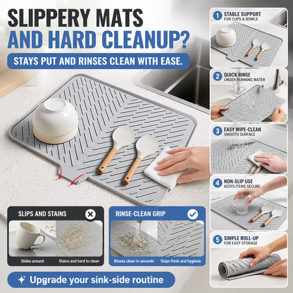 Dish Drying Mat with Drain Lip