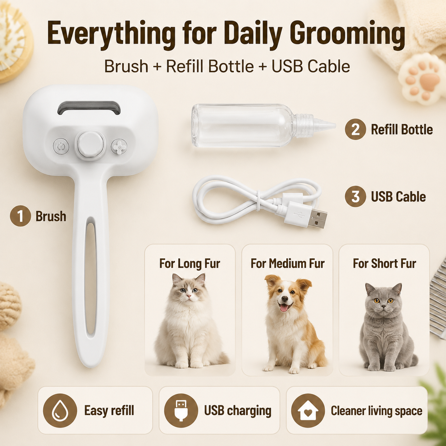 2-in-1 Steaming Pet Grooming Brush