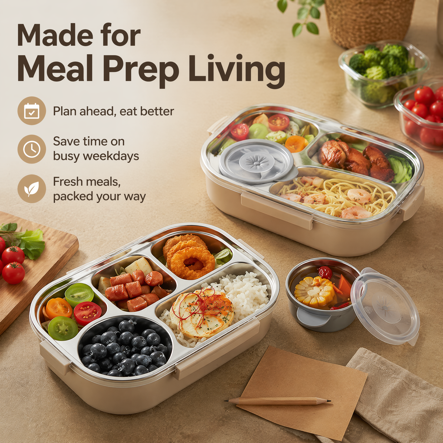 304 Stainless Steel Bento Box – Portable Multi-Compartment Lunch Container