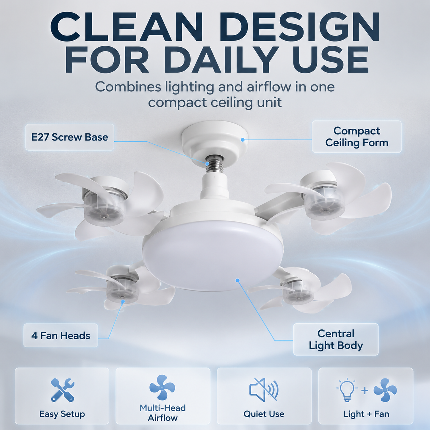 🌀50% OFF NOW! 💡 Ceiling Fan with E27 Socket – Silent 2-in-1 LED Fan with Remote Control – Cool & Light in One 🏠