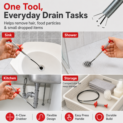 Flexible Four-Claw Drain Cleaning Tool