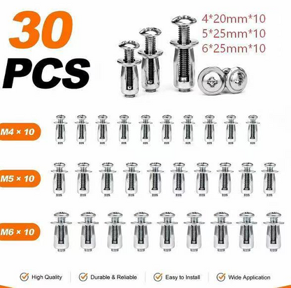 30Pcs/90Pcs Heavy-Duty Carbon Steel Button Rivet Locking Nuts Set