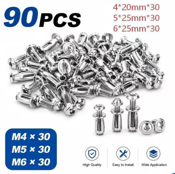 30Pcs/90Pcs Heavy-Duty Carbon Steel Button Rivet Locking Nuts Set
