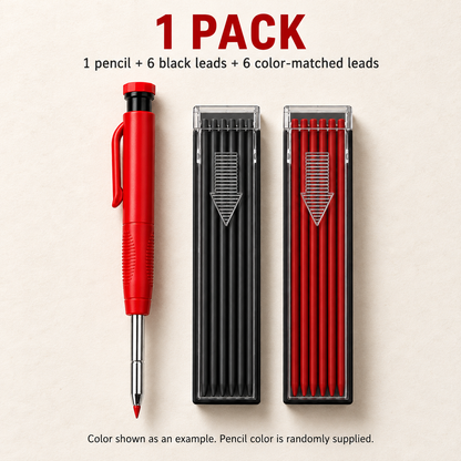 1 Pack example: 1 red carpenter pencil, 6 black refills, 6 red refills; color random