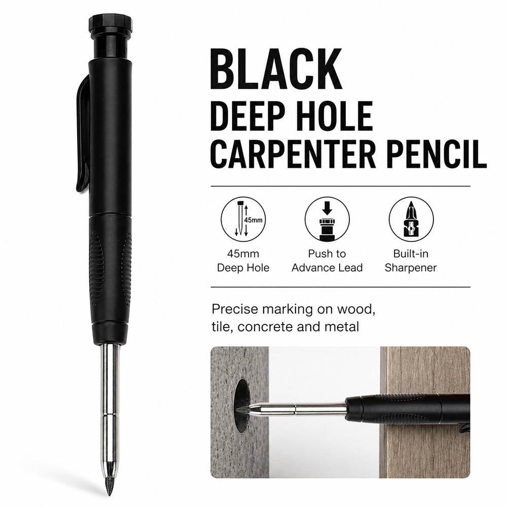 Actual black deep-hole carpenter pencil color example