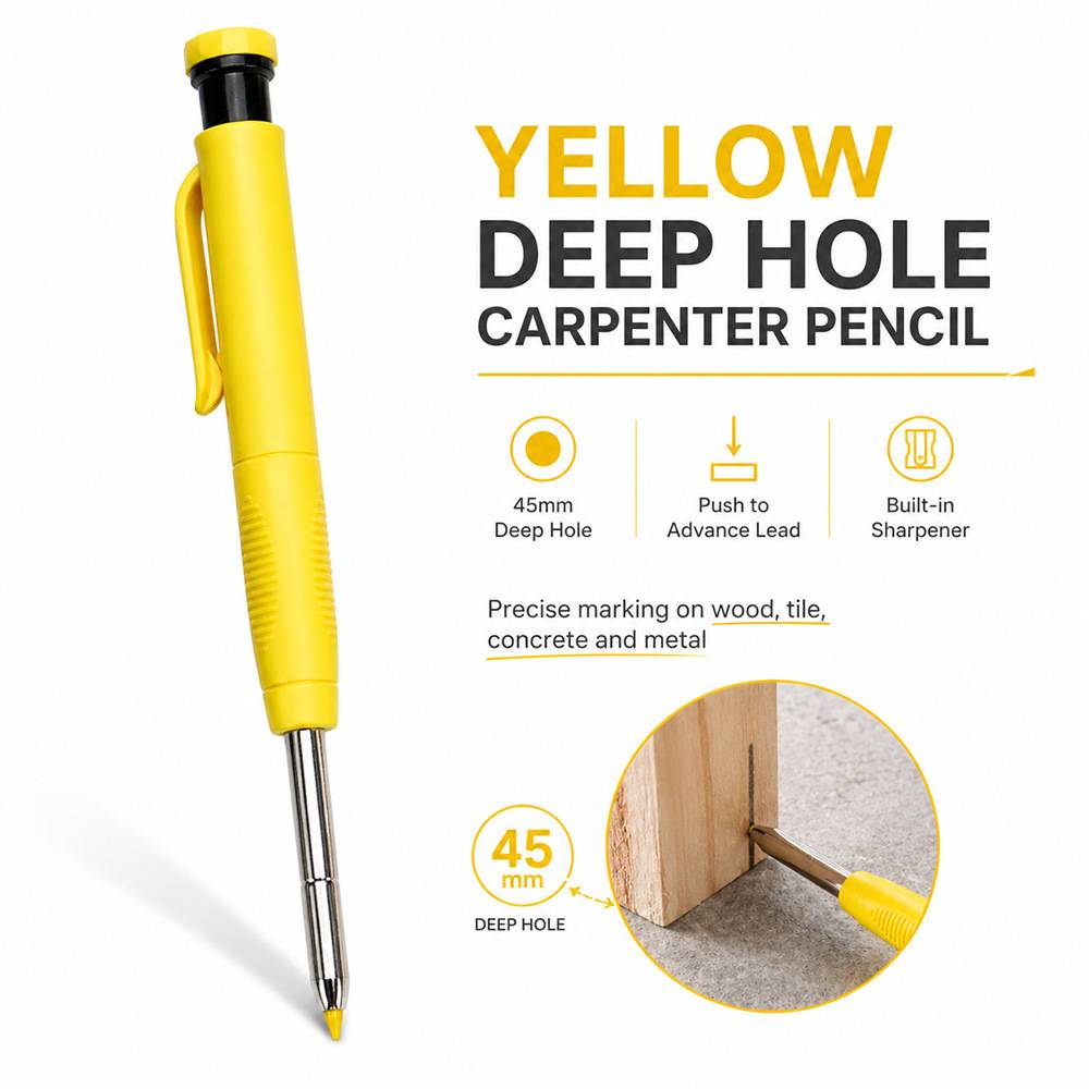 Actual yellow deep-hole carpenter pencil color example